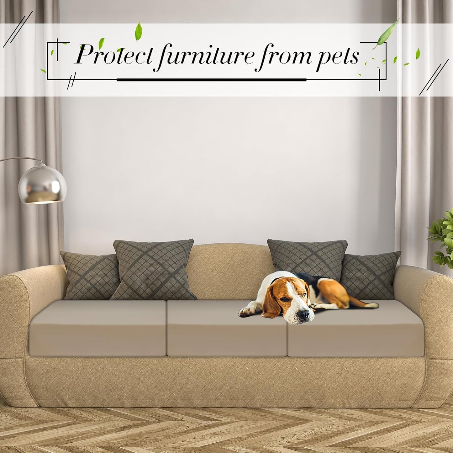 Newwiee Stretch Patio Cushion Covers - Set of 4 Washable Furniture Protectors for Pets | Sand Color