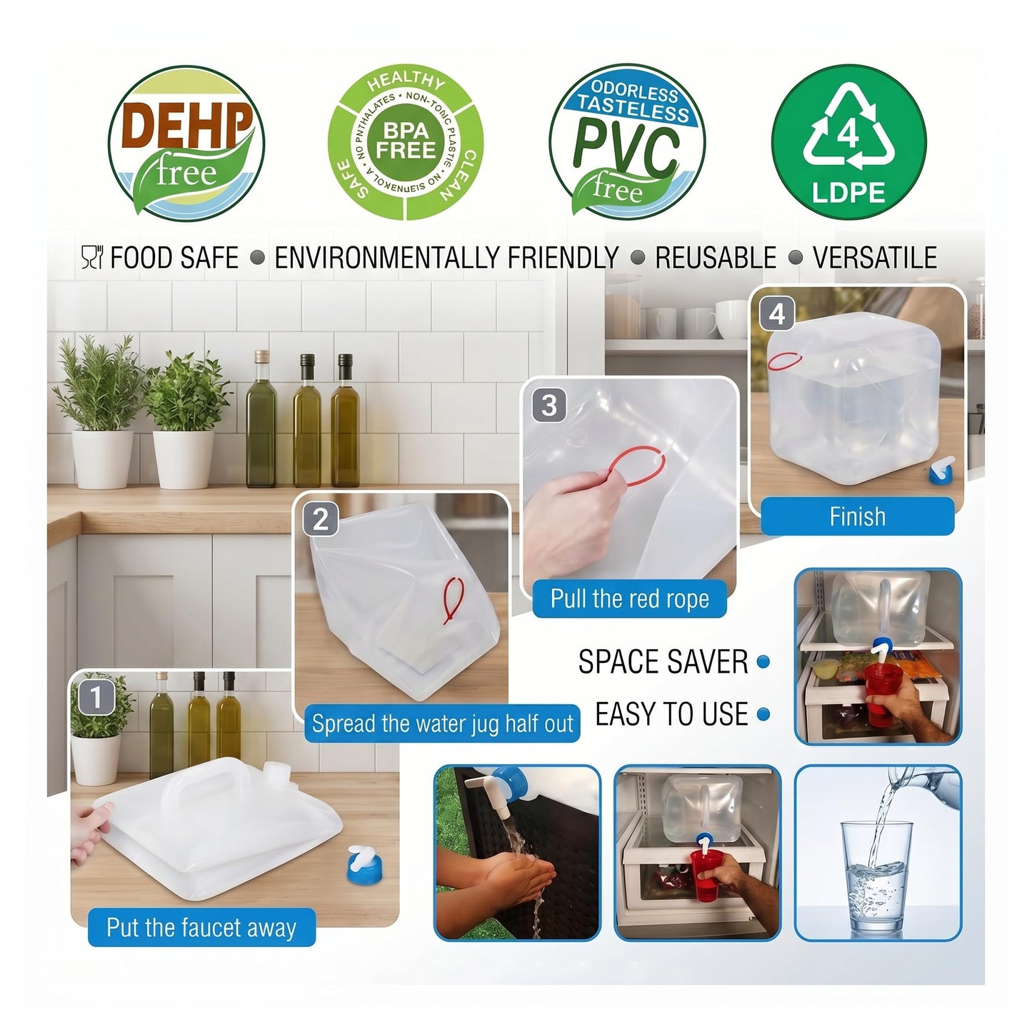 BEWBBAT 2 Pack Collapsible Water Container with Spigot 2.6 Gallon, Foldable Camping Water Storage Jug Portable Water Tank Canteen for Outdoor Hiking, Fishing, Emergency