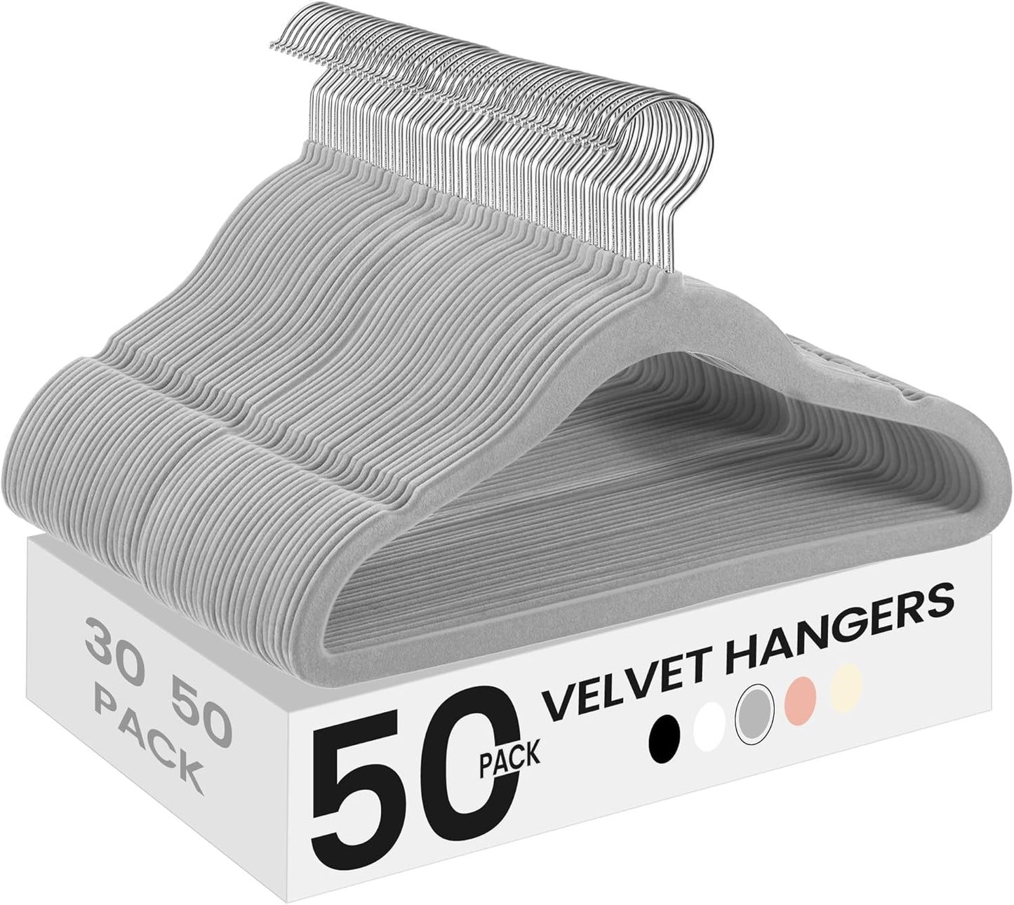 SONGMICS Velvet Baby Kids Hangers - Space-Saving Non-Slip Design with 360° Swivel Hooks | 50 Pack, Dove Gray