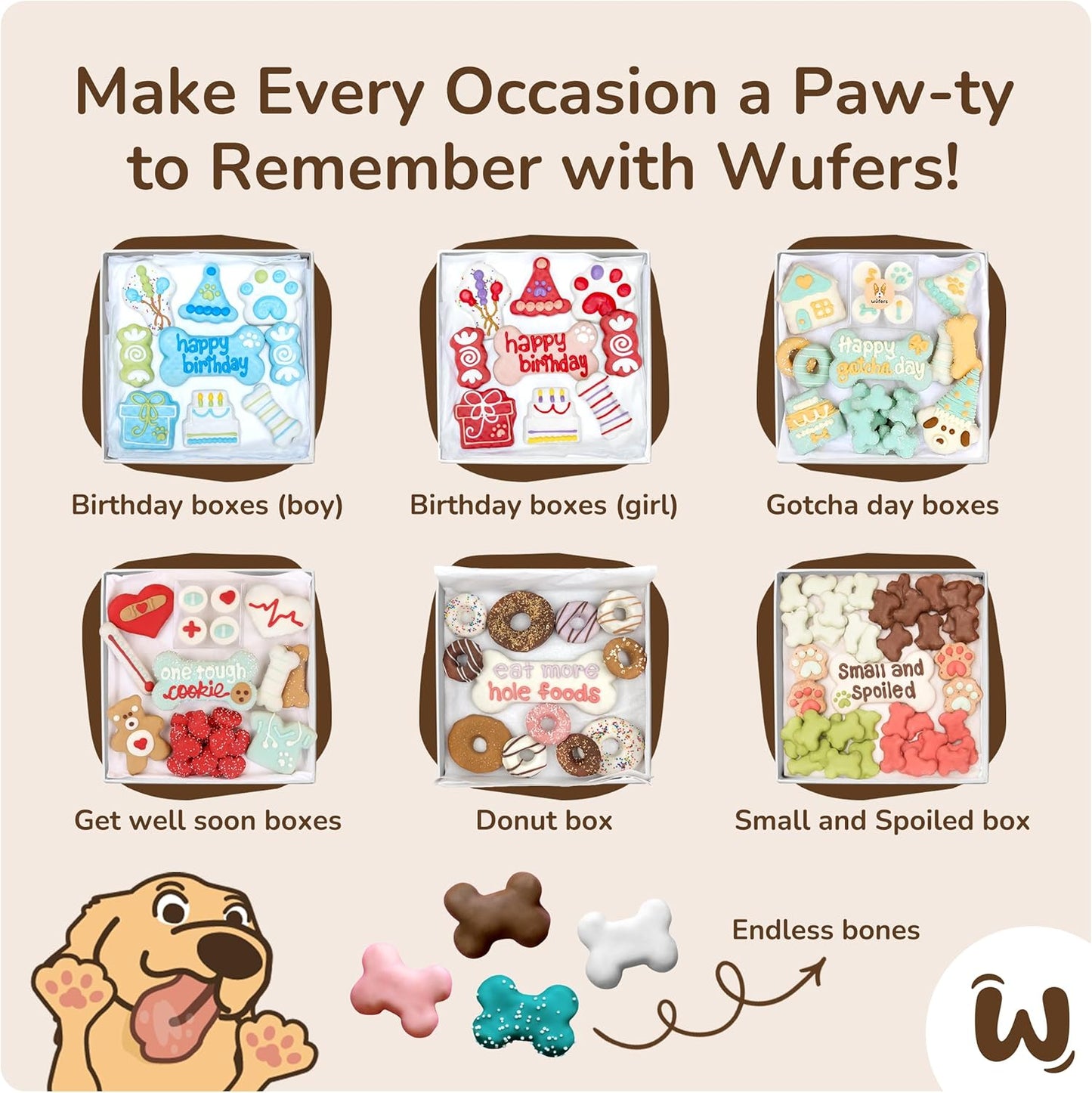 Wufers Birthday Boy Cookie Box - Gourmet Dog Treats Made with Locally Sourced Ingredients (Blue)