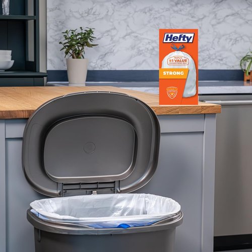 Hefty Strong 13 Gallon Trash Bags - Durable, Leak-Resistant Drawstring Kitchen Bags | 90 Unscented White Bags