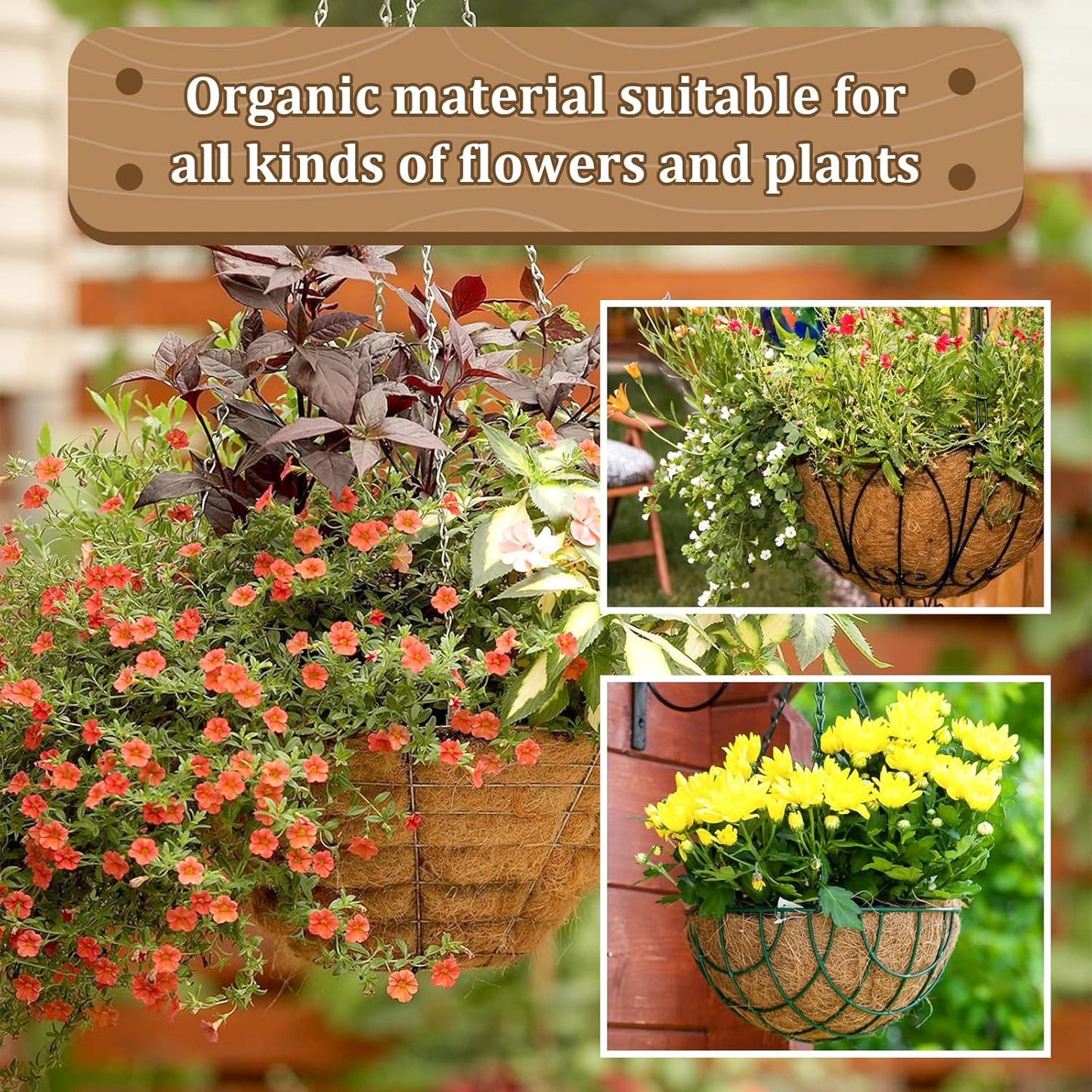 Legigo 12-Inch Coco Fiber Hanging Basket Liners - 100% Natural Replacement for Flowers & Vegetables