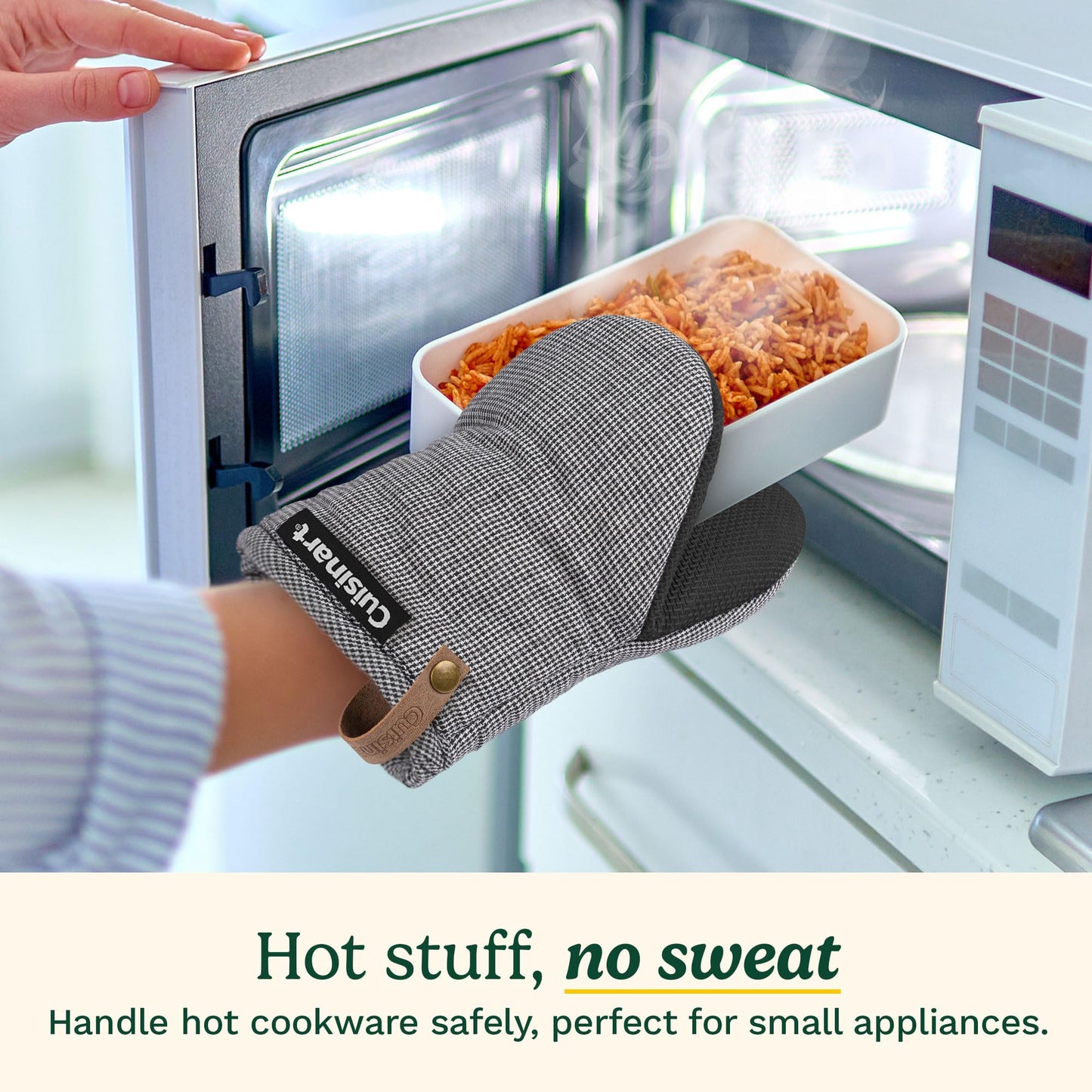 Cuisinart Heritage Mini Oven Mitts – 5.5” x 7” Heat-Resistant Kitchen Mitts for Oven with Non-Slip Neoprene Palm, Cotton Filling, and Faux Leather Loop – Durable Oven Mitt Set for Cooking & Baking