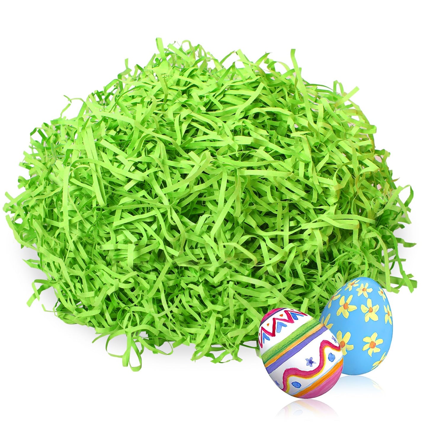 MARFOREVER 200g Easter Grass Basket Filler Easter Green Grass, Green Raffia Recyclable Shredded Paper Grass for Happy Party Favors Decorations Gift Wrapping Stuffers 7oz