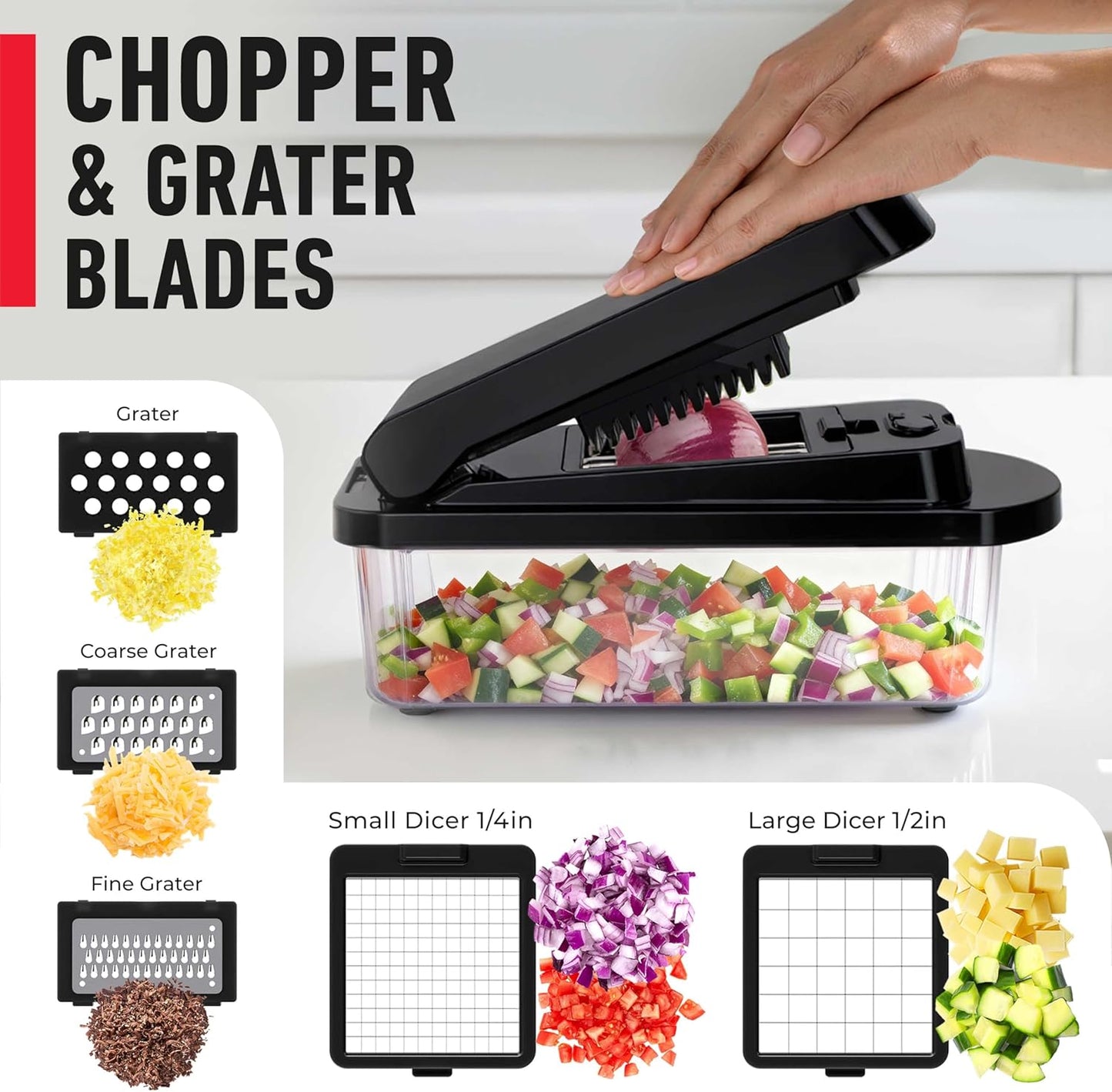 Mueller Pro-Series Vegetable Chopper - 10-in-1 Mandoline Slicer & Onion Mincer | Black Kitchen Essential