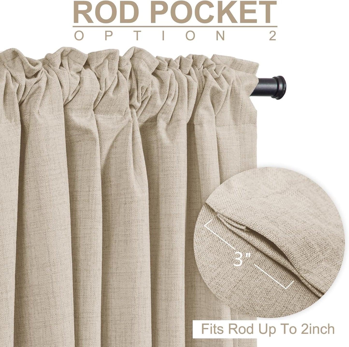 Skiennix 100% Blackout Linen Curtains - Thermal Insulated Drapes for Bedroom | 50" W x 120" L, Oatmeal