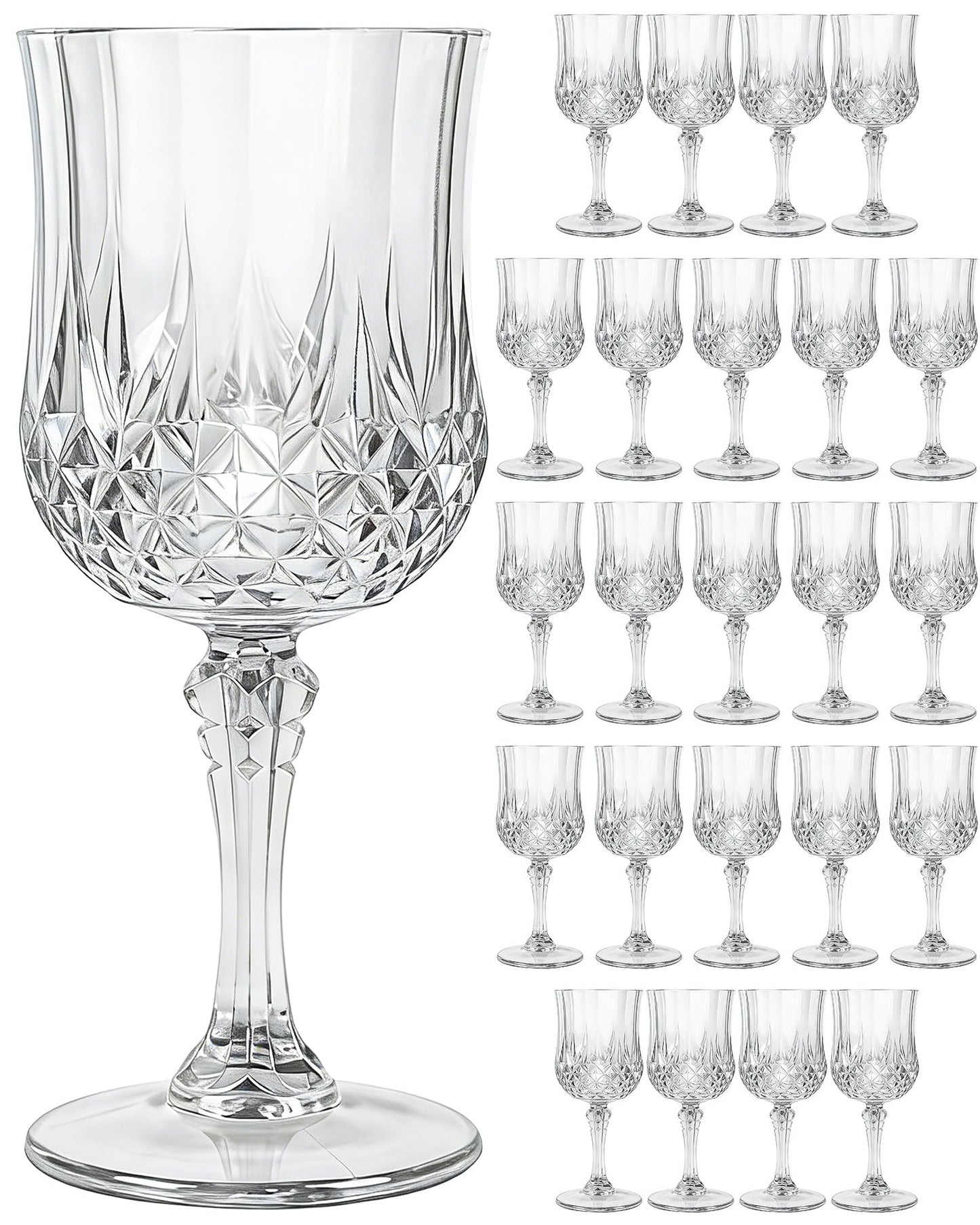 SDBALLBZ Plastic Wine Glasses Set, 7oz Vintage Goblets Shatterproof Unbreakable Reusable & Disposable, Drinking Glasses with Stem, for Wedding Outdoor Dinner Easter Party (24pcs, Clear)