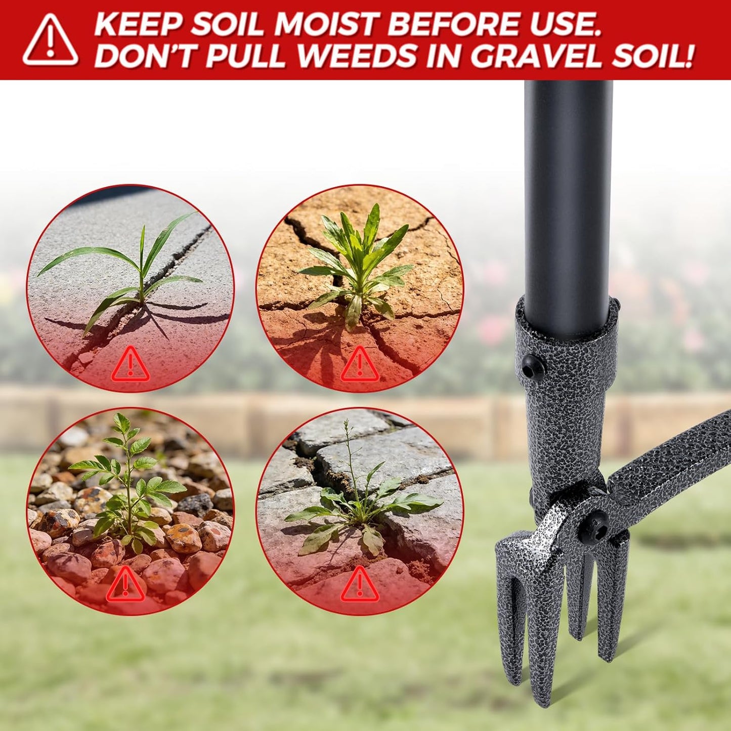 Stand Up Weed Puller by [Brand Name] - 46" Adjustable Steel Handle & 4-Claw Head for Effortless Weeding