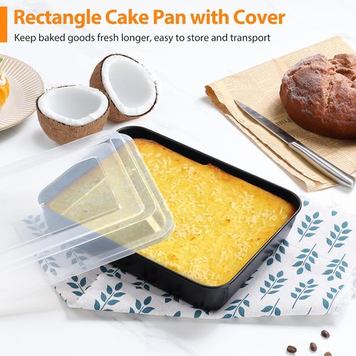 E-far Nonstick Baking Pans Set with Lids - 3 Rectangular Sheet Cake Pans (12.5/10.5/9.4 Inch)