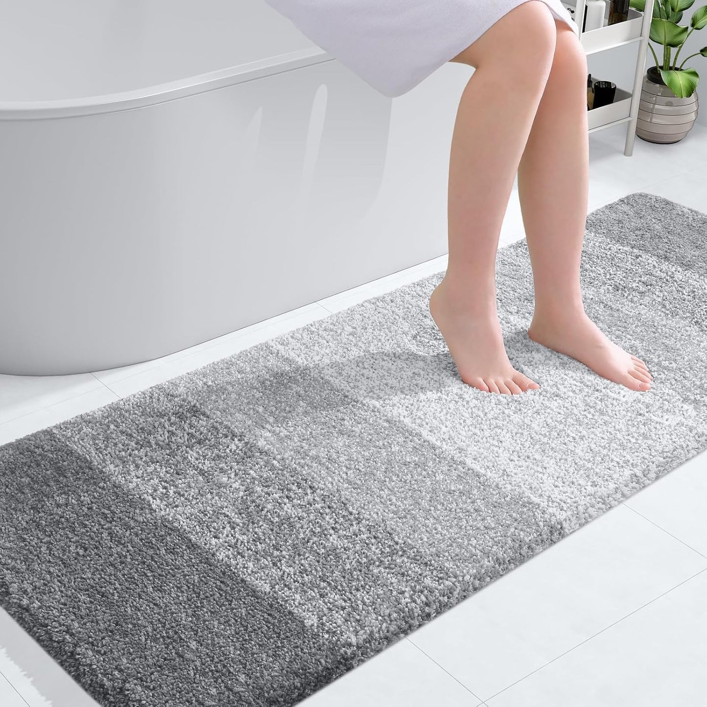 OLANLY Bathroom Runner Rug - Extra Soft Microfiber Mat, Quick Dry & Washable, 59x24, Light Grey