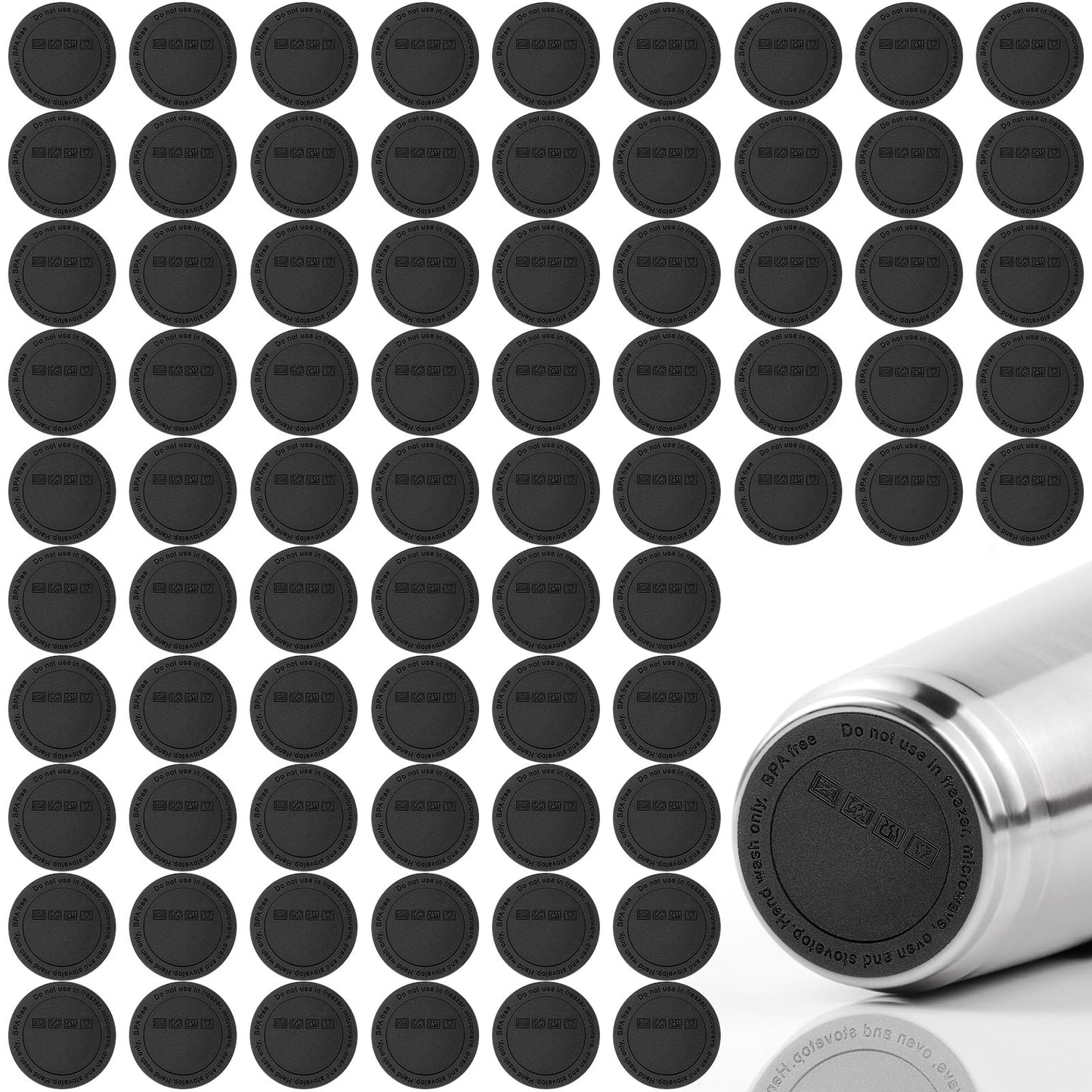 75PCS Rubber Bottoms for Sublimation Tumblers, 56mm Protective Anti-Slip Silicone Bottom with Adhesive, Non-Slip Silicone Coaster Rubber Bottom for Wine Tumblers Skinny Straight Tumblers Mason Jars