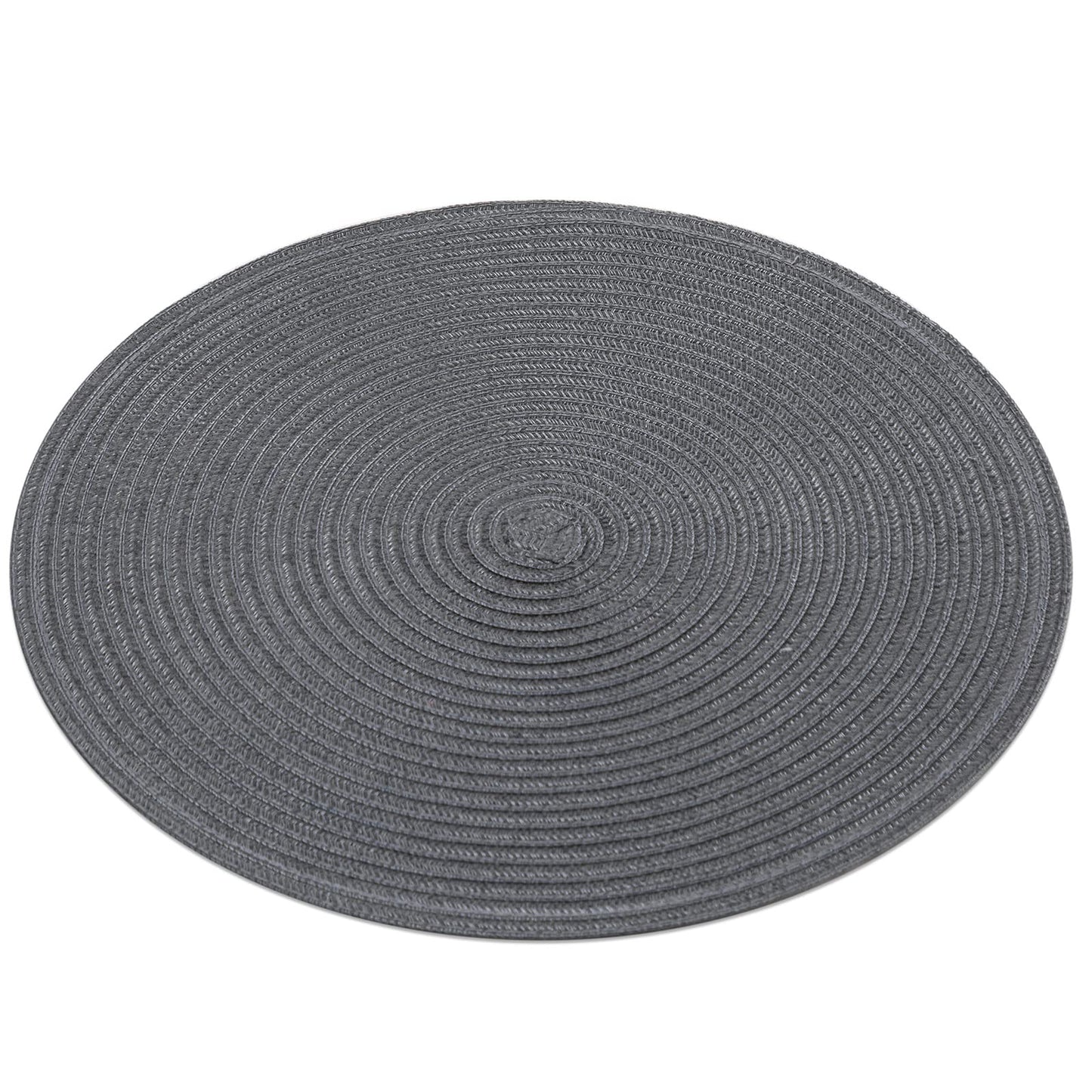 SHACOS Round Placemats Set of 6 Washable 15 inch Round Table Mats Cotton Polyester Woven Braided Place Mats for Dining Table (Charcoal Gray, 6)