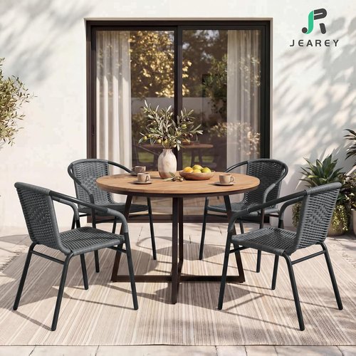 JEAREY Outdoor Rattan Dining Chairs - Set of 4 All-Weather Stackable Chairs for Lawn & Garden | Grey