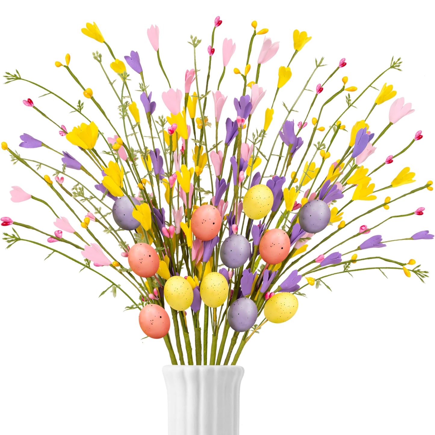 Yen Jean 15PCS Easter Decorations Egg Picks - Spring Artificial Floral Stems Decor Flowers Arrangement for Home Vase Table Centerpiece