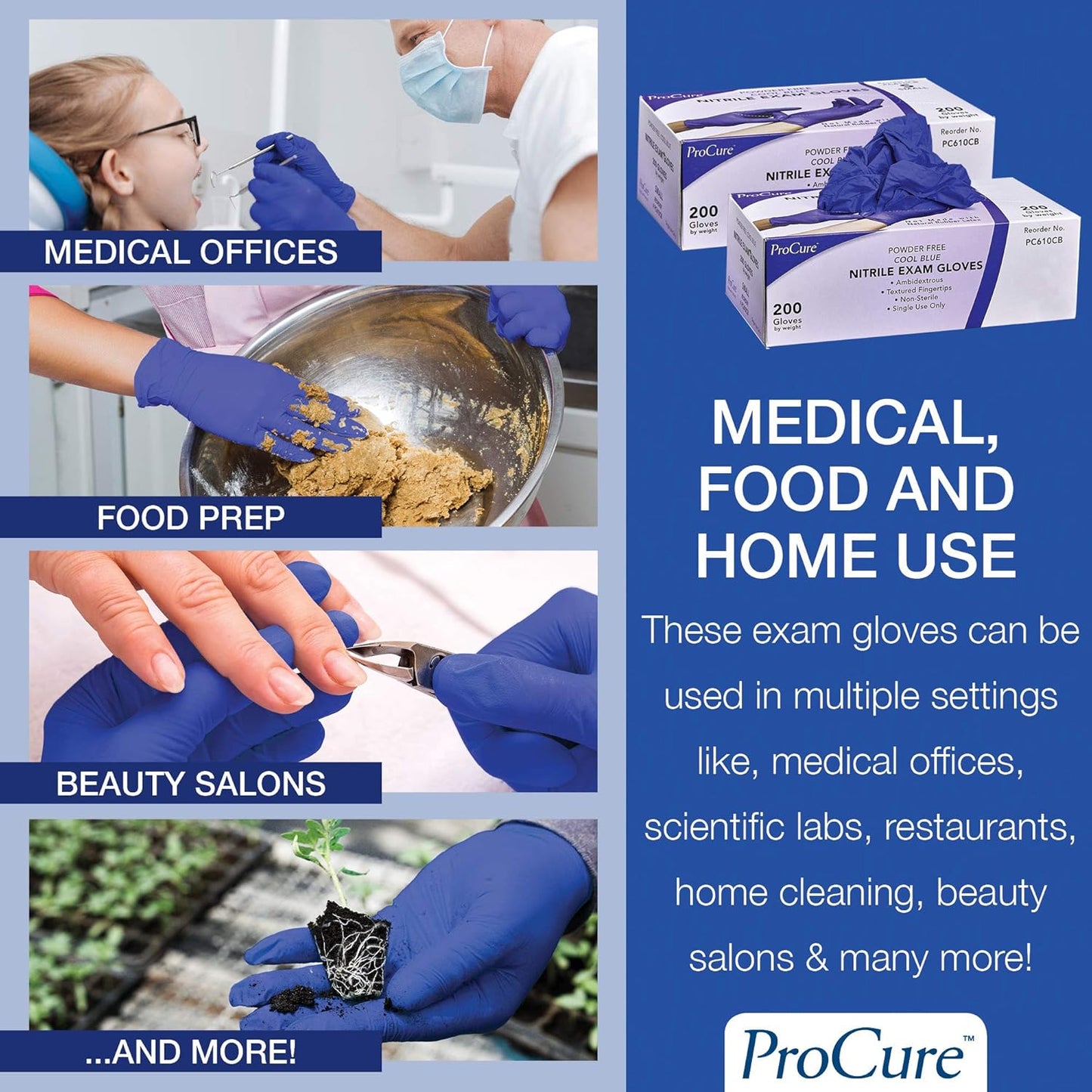 ProCure Disposable Nitrile Gloves - Latex Free, Powder Free | 200 Count Medical Exam Gloves