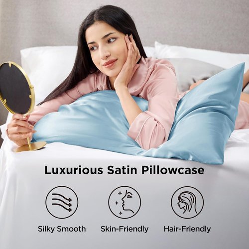 Bedsure Satin Pillowcases - Luxurious Silk-Like Queen Size Set of 2 | Aqua, 20x30 Inches, Envelope Closure