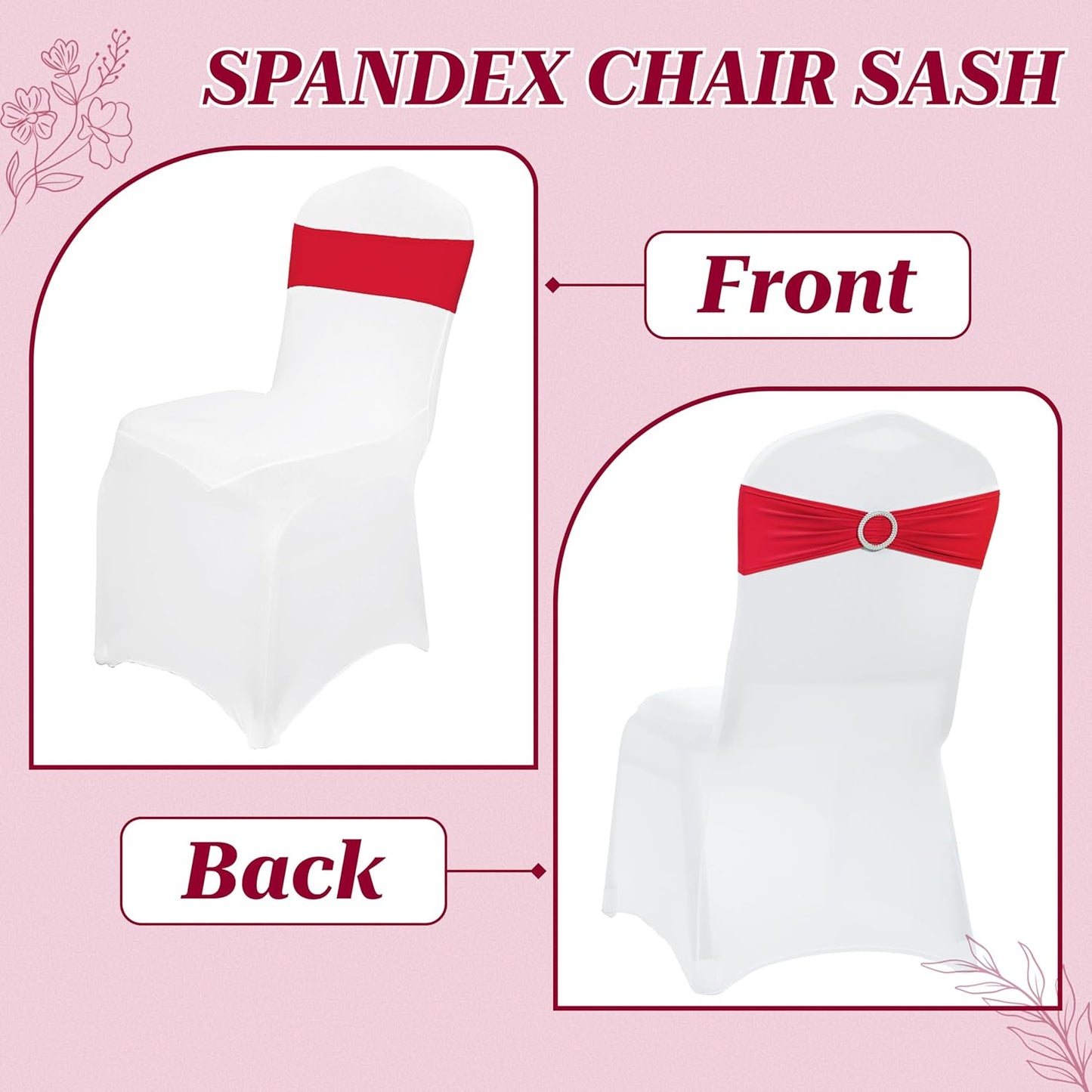 MDS Premium Stretch Spandex Chair Sashes - Pack of 100 Universal Elastic Covers for Weddings & Events | Red