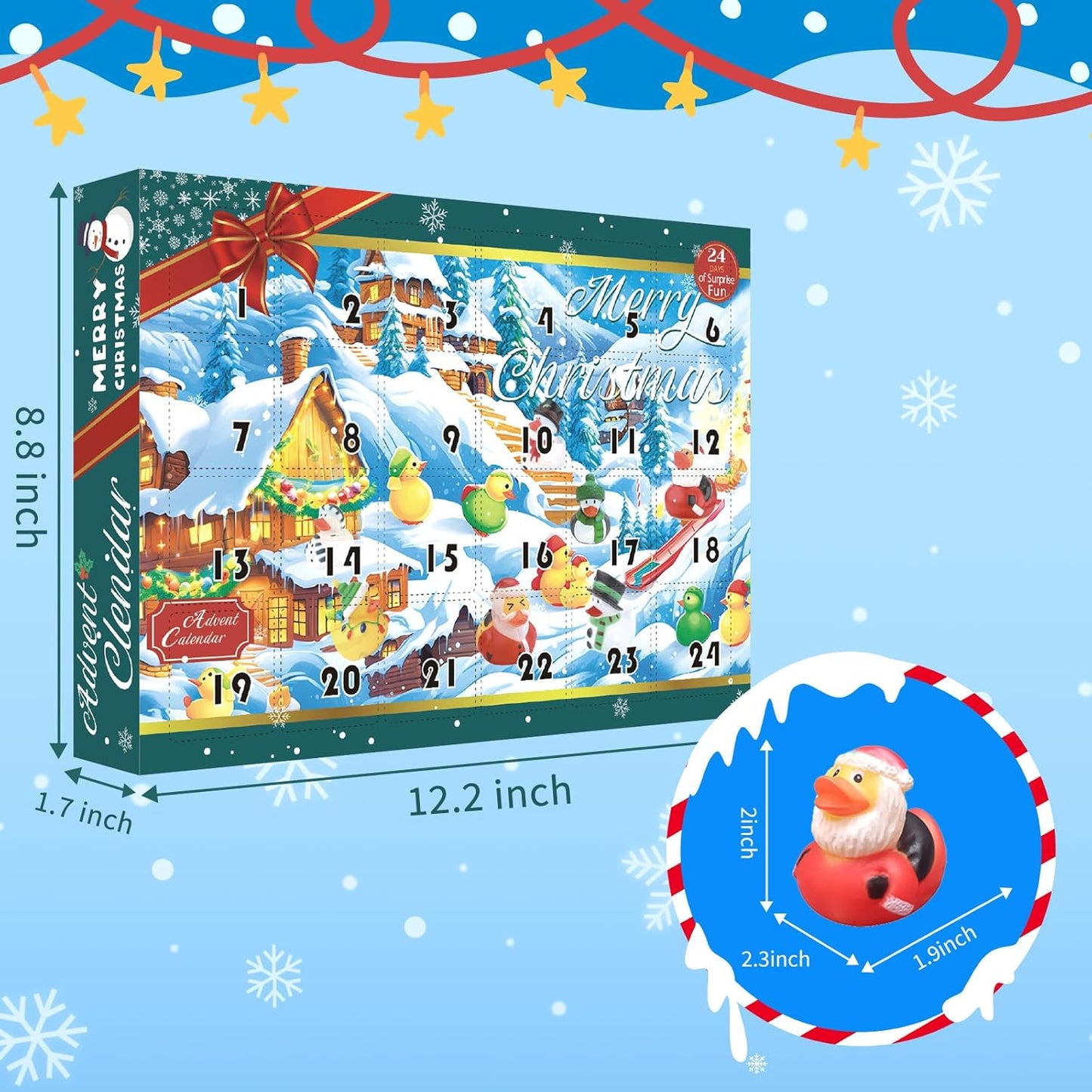 Skiennix Christmas Advent Calendar 2025 - 24 Rubber Ducks Countdown Bath Toy Set | Holiday Fun Gifts