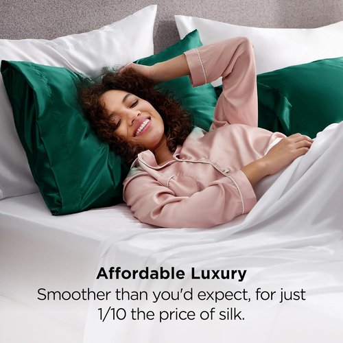Bedsure King Size Satin Pillowcase Set - Dark Green Silk-Like Pillow Cases for Hair & Skin, 20x36 Inches, 2-Pack
