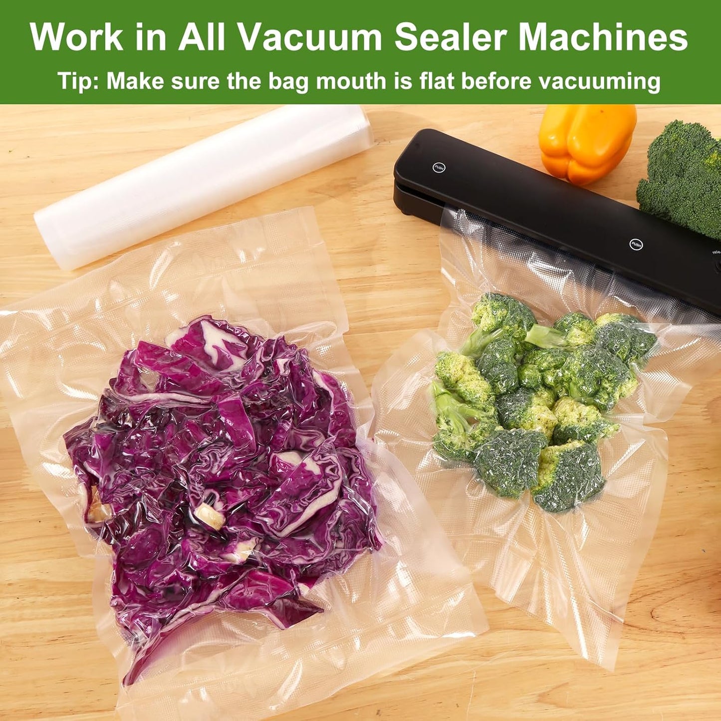 Moretoes Vacuum Sealer Bags - 6 Rolls of 11" x 20' BPA-Free Food Storage Bags for Sous Vide & Meal Prep