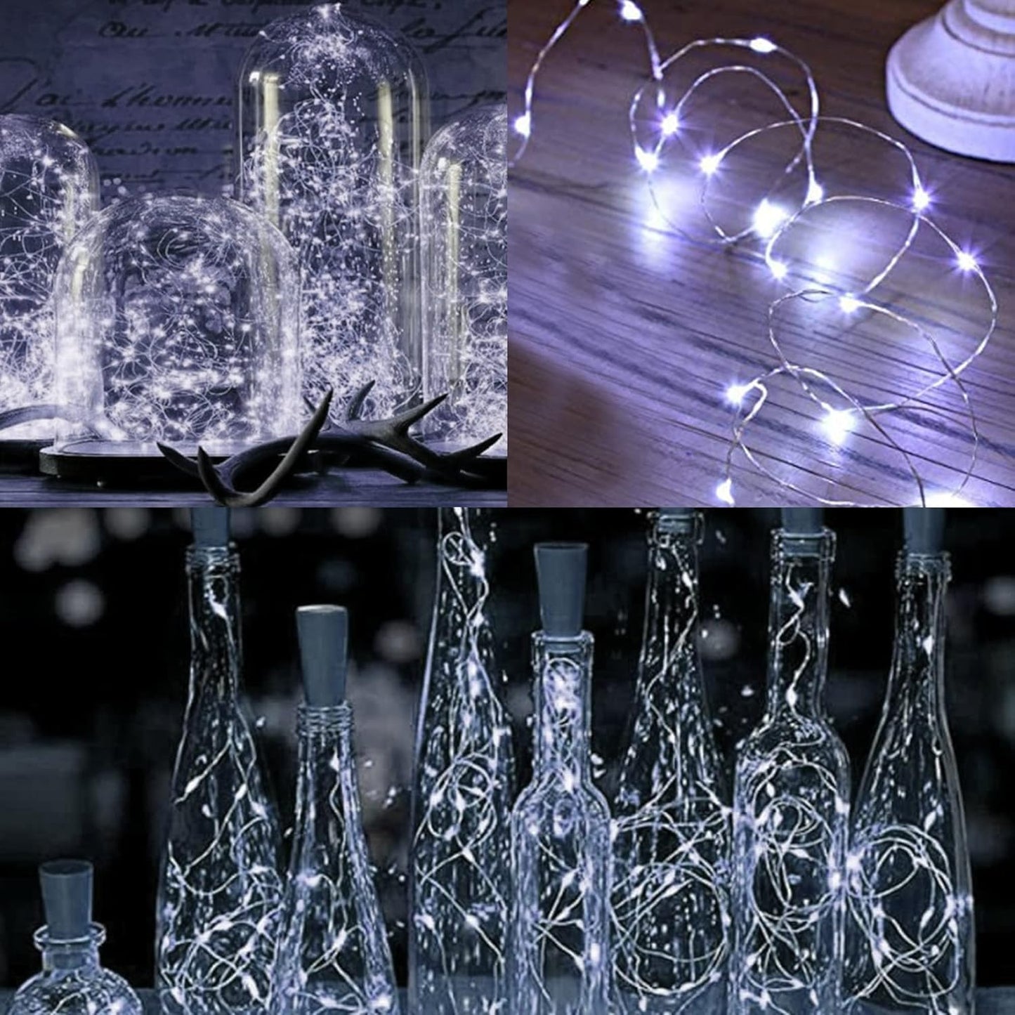 WATERGLIDE 24 Pack Mini String Lights - 7 ft Battery Operated Fairy Lights | Waterproof Silver Wire for Weddings & Parties