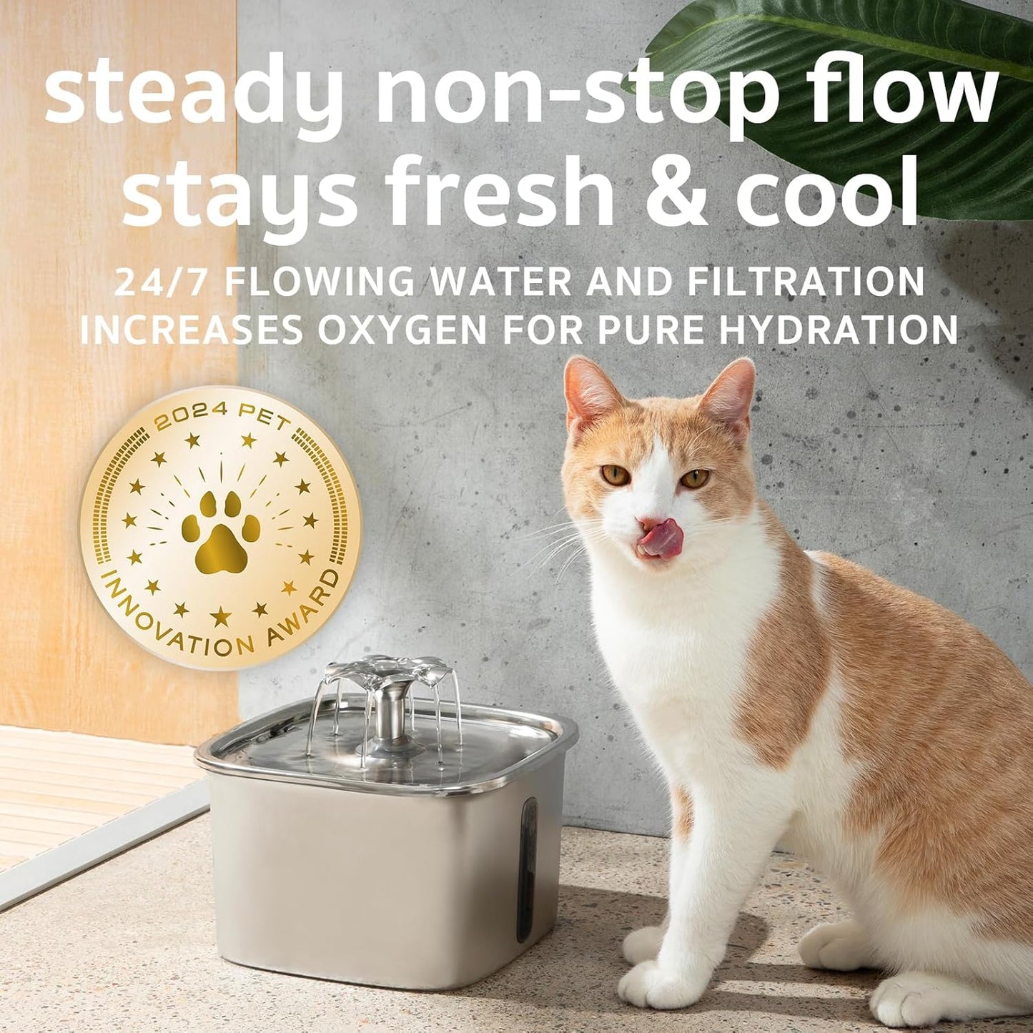 Veken Stainless Steel Cat Water Fountain - 95oz Automatic Pet Dispenser with Filters & Mat | Silver