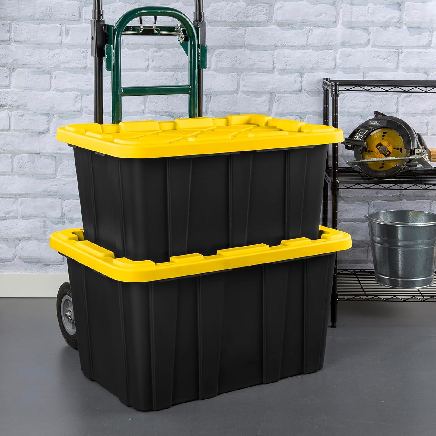 Sterilite 12-Pack Industrial Tote | Heavy-Duty Plastic Storage Bins with Lids - 27 Gallon for Organizing Closet, Bathroom, Office