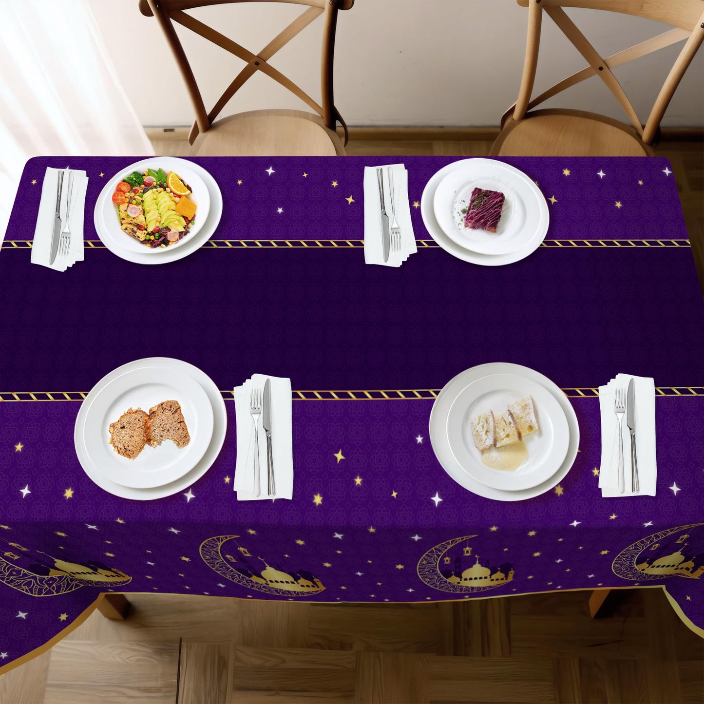 Childom 3 Pack Ramadan Table Cloth,Ramadan Decorations for Home,54" x 108" Eid Mubarak Decorations,Eid Ramadan Tablecloth Rectangular,Purple Plastic Table Cloth Disposable Table Cover for Party Favors