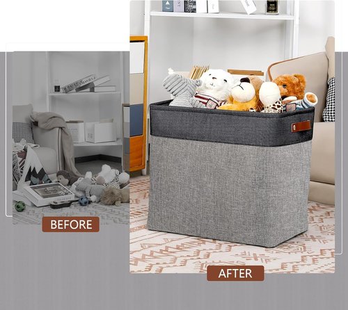 DULLEMELO Extra Large Fabric Storage Baskets - Organize Toys & Books | Black & Grey, 2-Pack