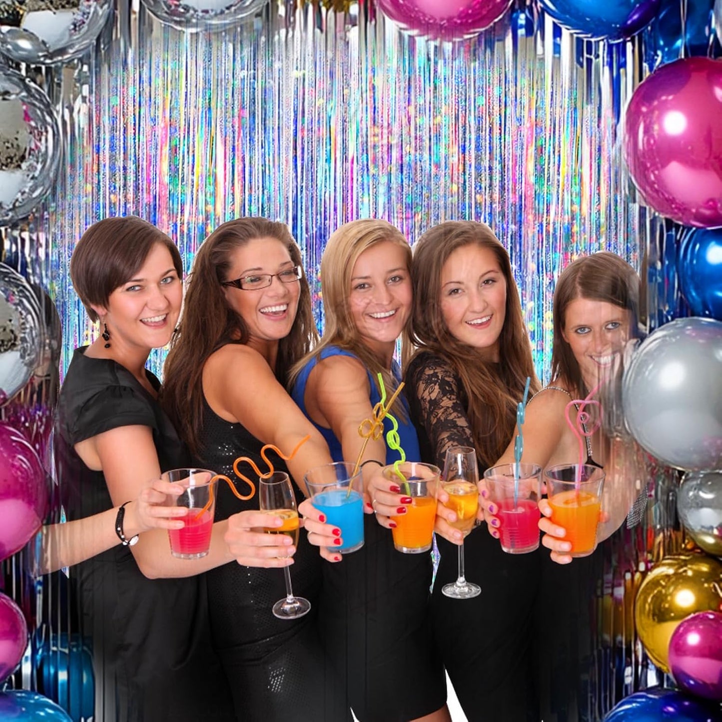 Silver Foil Fringe Curtain by [Brand Name] - 4 Packs of Metallic Tinsel Backdrop for Parties & Events