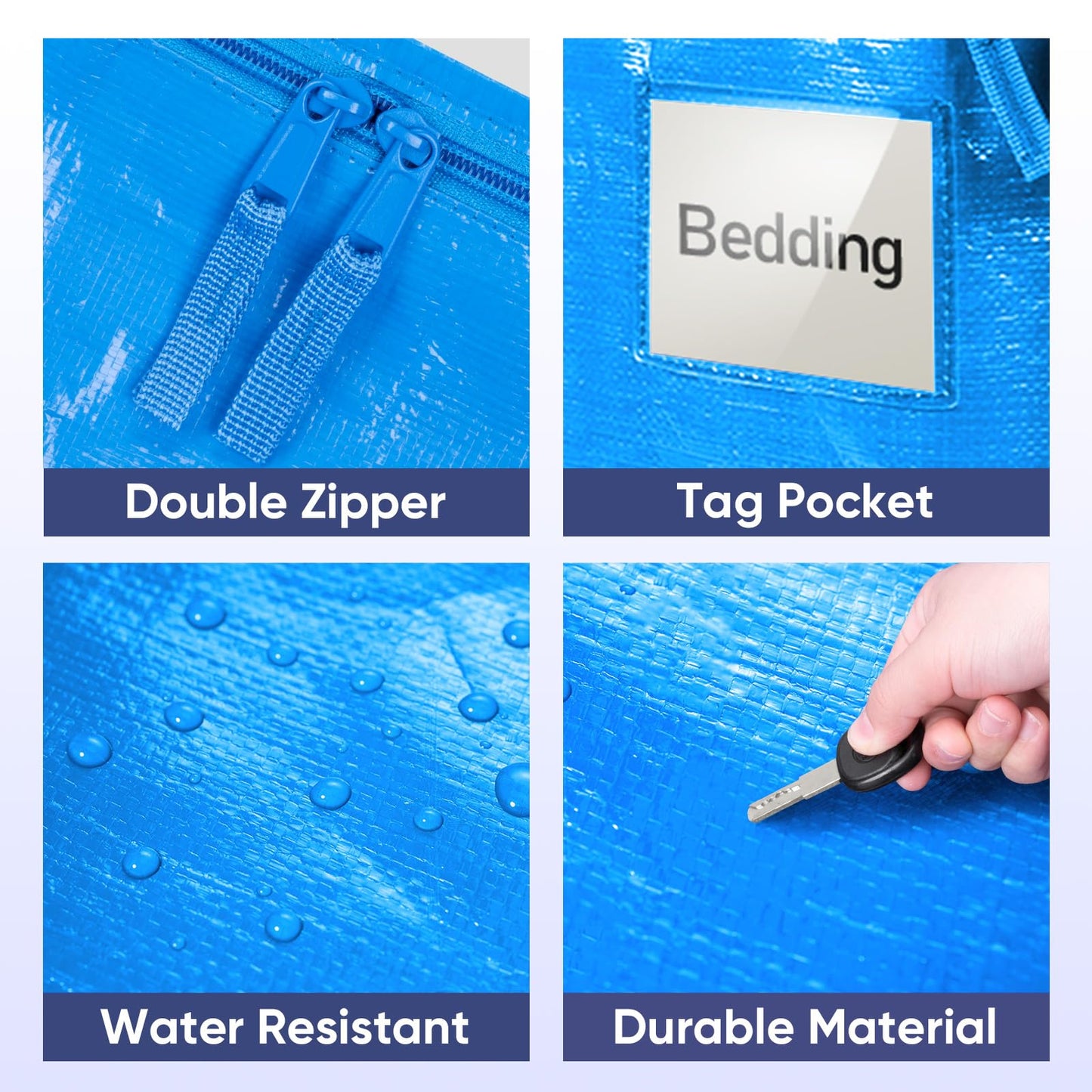 TICONN 2 Pack Extra Large Moving Bags Heavy Duty with Zippers & Carrying Handles, Durable Storage Bags Moving Boxes for Closet Organizers and Storage (2 Pack, Sky Blue)