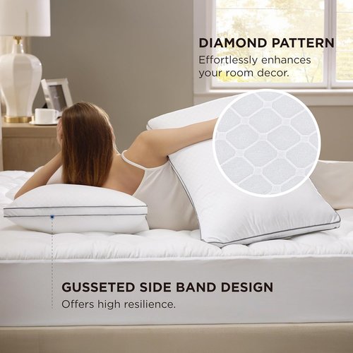 Bedsure Queen Pillows - Fluffy Hotel Quality Down Alternative Set of 2 | Diamond Quilted Design for All Sleepers