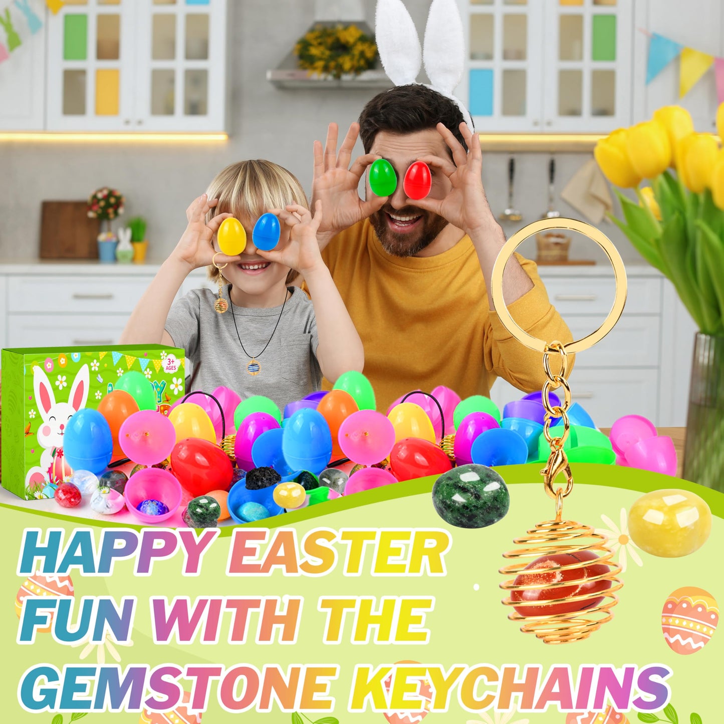 OCTERIC 24 Pcs Easter Basket Stuffers, Prefilled Easter Eggs with Gemstone Crystals Natural Crystal and Rock Stones Collection Set Easter Party Favors for Egg Hunt Kids Classroom Prize Supplies