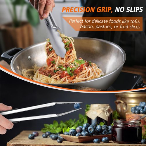 Hotec Stainless Steel Kitchen Tongs, Set of 3-7", 9" and 12", Locking Metal Food Tongs for Cooking, Serving, BBQ, Grill Non-Slip Grip