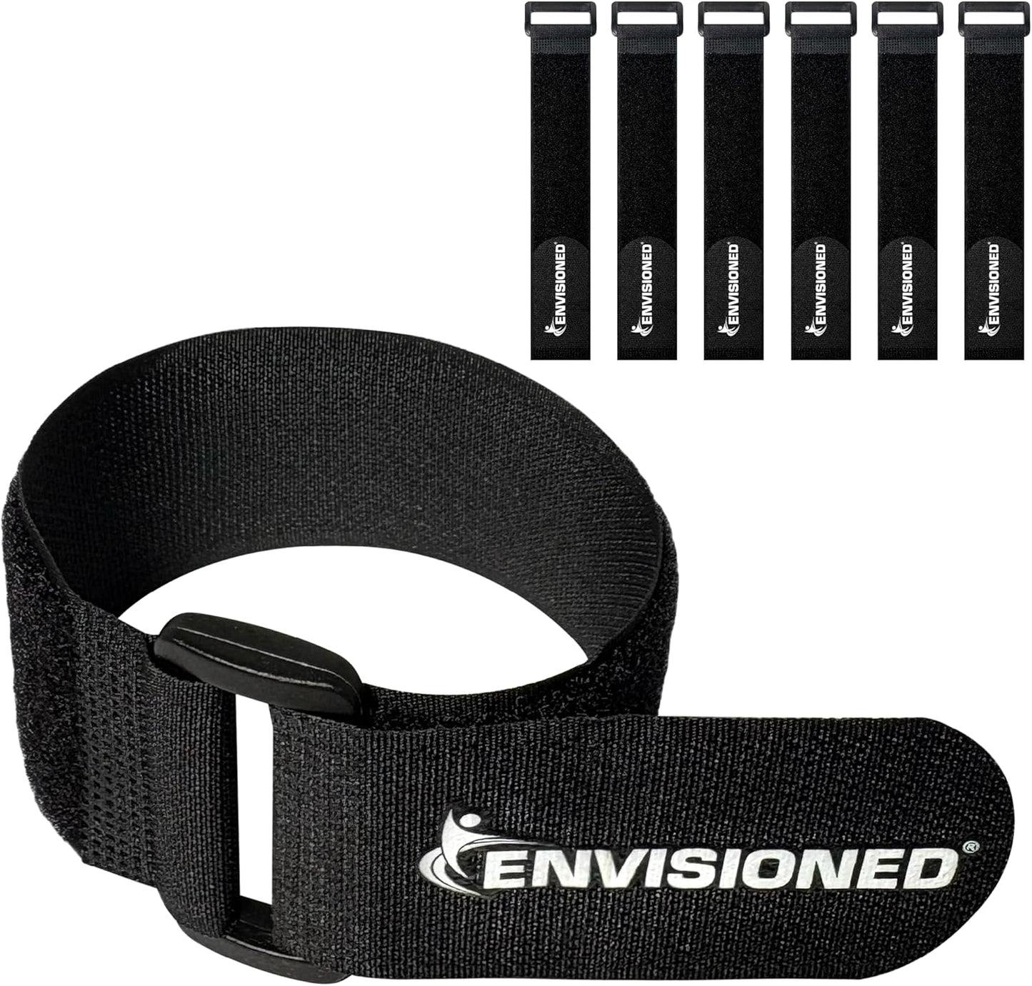 Reusable Cinch Straps 2" x 40" - 6 Pack, Strong Hook and Loop Fasteners for Secure Storage (Black)