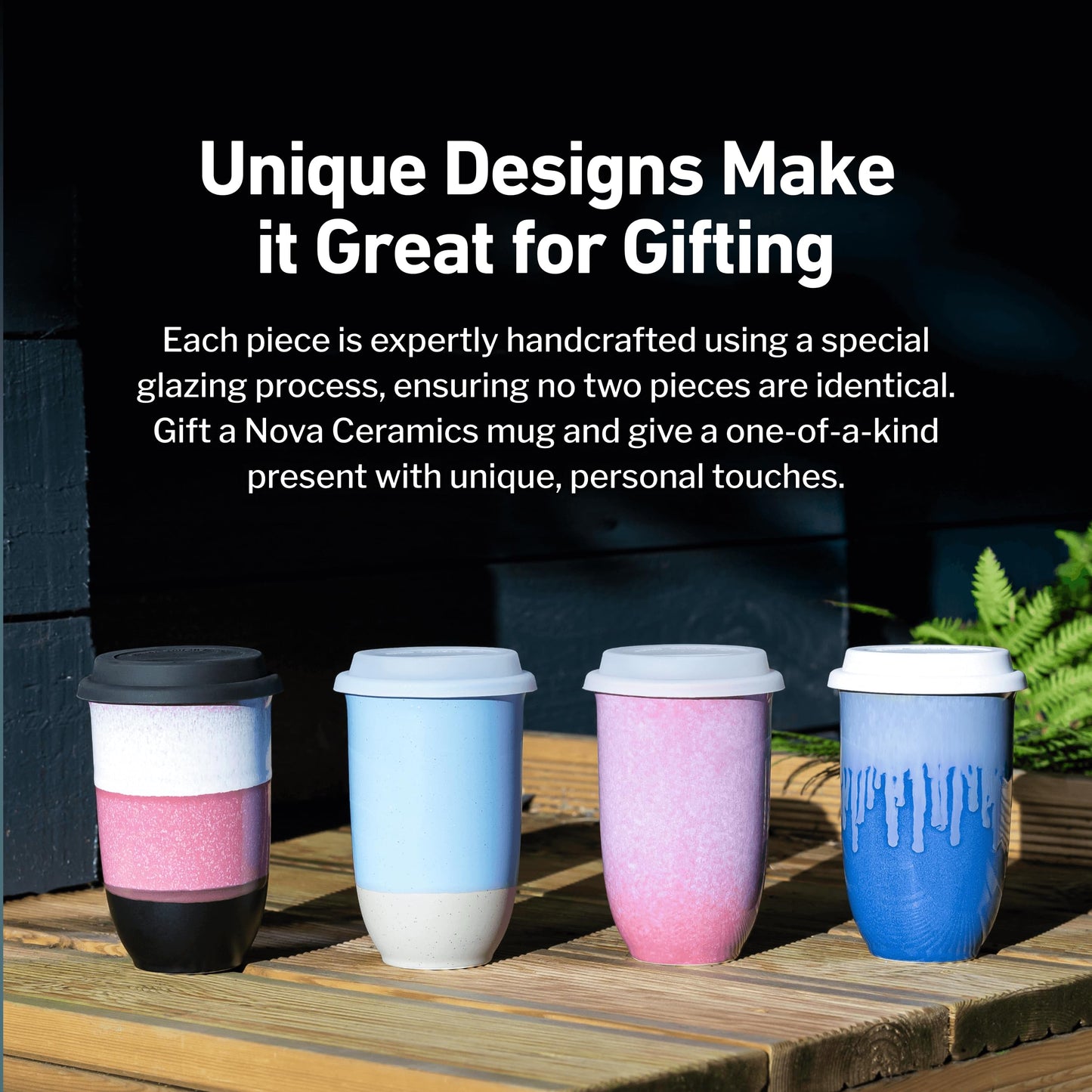 NOVA CERAMICS Ceramic Tumbler– Blue Ceramic Mug – Microwave & Dishwasher Safe Coffee White & Orange Tumbler - Leak-Proof Coffee Travel Mug – 12oz – Neptune