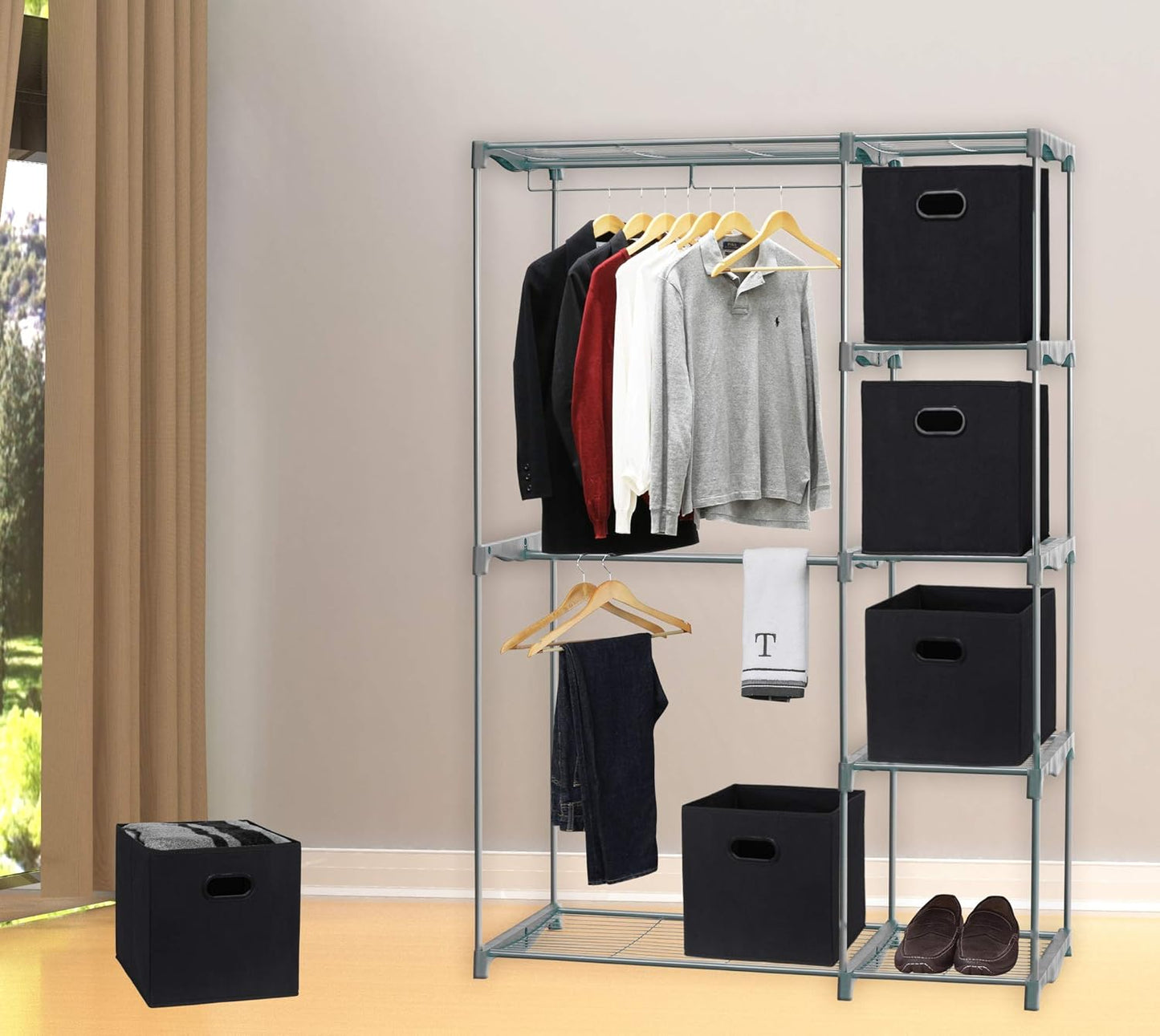 Simple Houseware Foldable Cube Storage Bins - 11-Inch Black Fabric Organizers with Handles | 6-Pack for Closets & Shelves