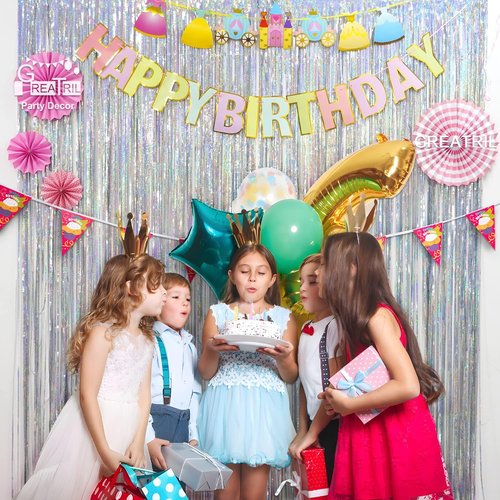 GREATRIL Silver Foil Fringe Tinsel Backdrop | Metallic Streamers for NYE, Prom & Parties - Pack of 2