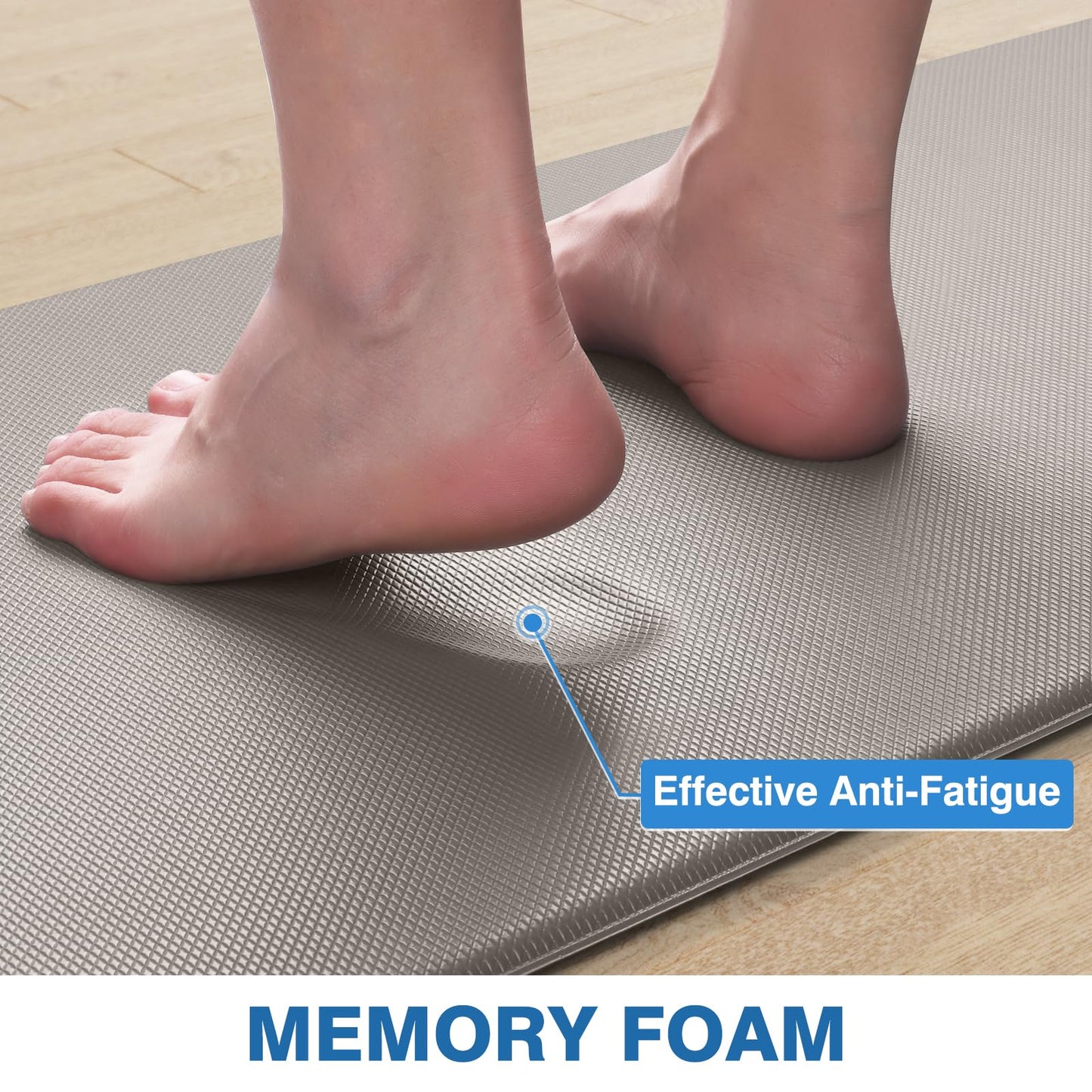 StepRite Kitchen Mats, 2PCS Kitchen Rugs, Cushioned Anti Fatigue Kitchen Mats for Floor, Non-Slip Standing Desk Mat, Waterproof Kitchen Rug Set for Kitchen, Floor, Office, 17.3"x30"+17.3"x59", Khaki