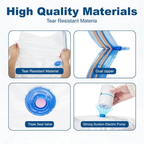 HOUSE DAY Vacuum Storage Bags - 30 Pack with Electric Pump | Space Saver for Clothing, Bedding & Travel - Durable & Airtight