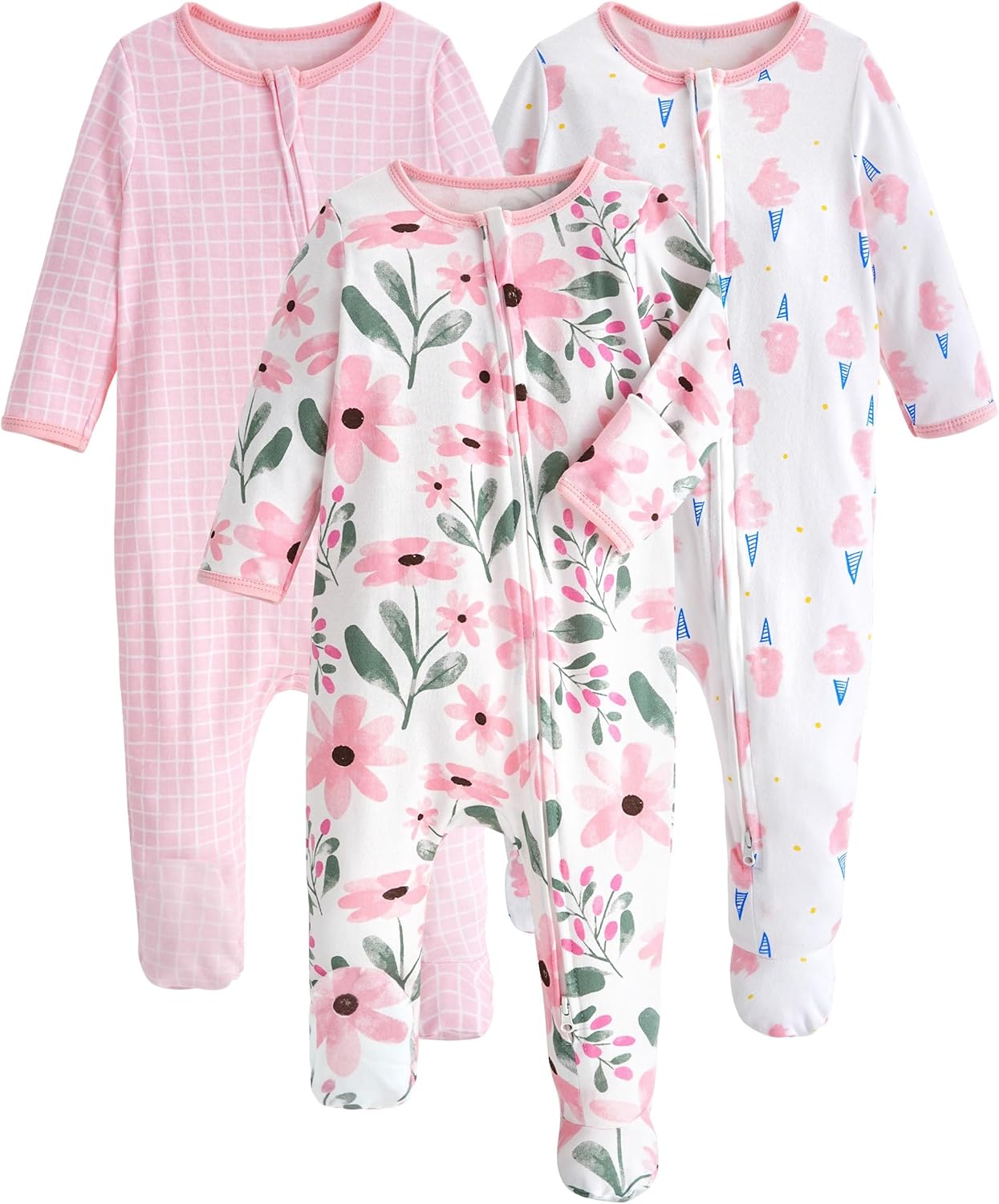 Yoofoss Baby Pajamas - 100% Organic Cotton Sleepers for Newborns | 3-Piece Footed PJs Set (0-9 Months)
