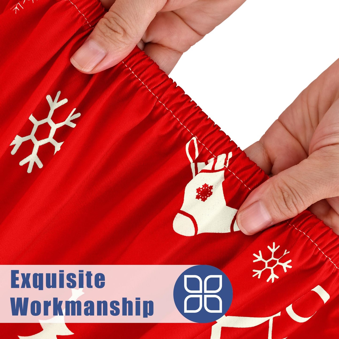 Moosfor Round Spandex Christmas Tablecloth, Elastic Fitted Waterproof Tablecloths for 45"-56" Tables, Stretch Washable Picnic Table Cover for Christmas Dinner, Box Snowflake