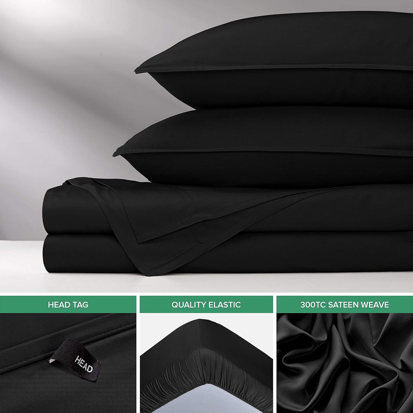 Pure Bamboo Split King Sheets - 100% Organic Viscose Bed Sheet Set, Soft & Cooling, Black