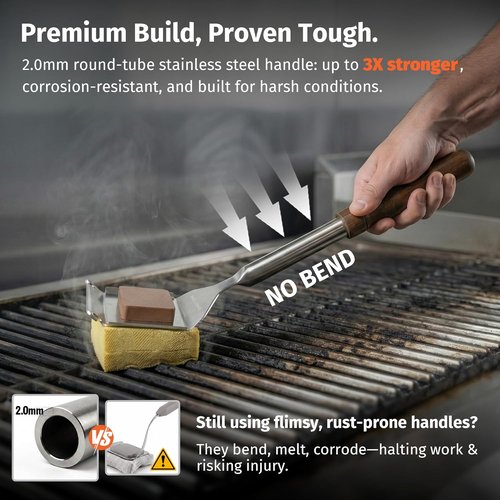 East Oak Bristle-Free Grill Brush - 2mm Stainless Steel Rod & Heat-Resistant Sponge Head | Safe for Cast Iron & Stainless Steel Grates