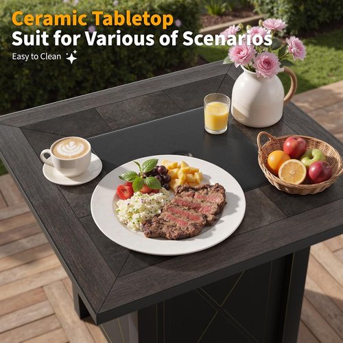 HOTEAGLE 30" Propane Fire Pit - Premium Ceramic Tabletop, 50000 BTU, Includes Lid & Lava Rocks | Ideal for Outdoor Dining & Parties