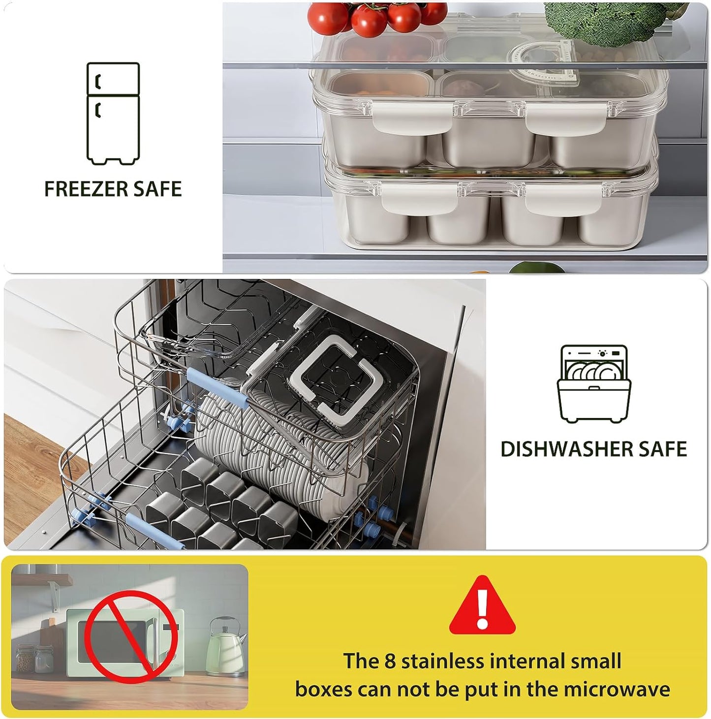 Snackle Box Stainless Steel Snack Container - 8-Compartment Serving Tray with Lid & Handle for Travel
