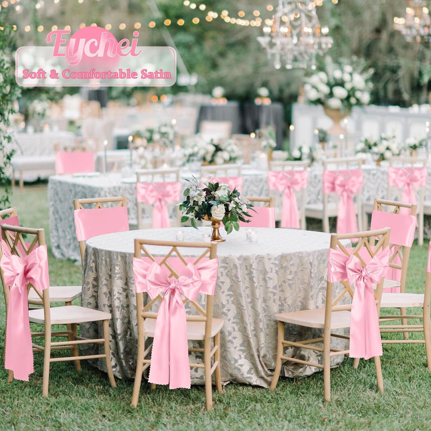 Skiennix Pink Satin Chair Sashes - 12 Pcs 7x108 Inch Silky Bow Ties for Weddings & Events
