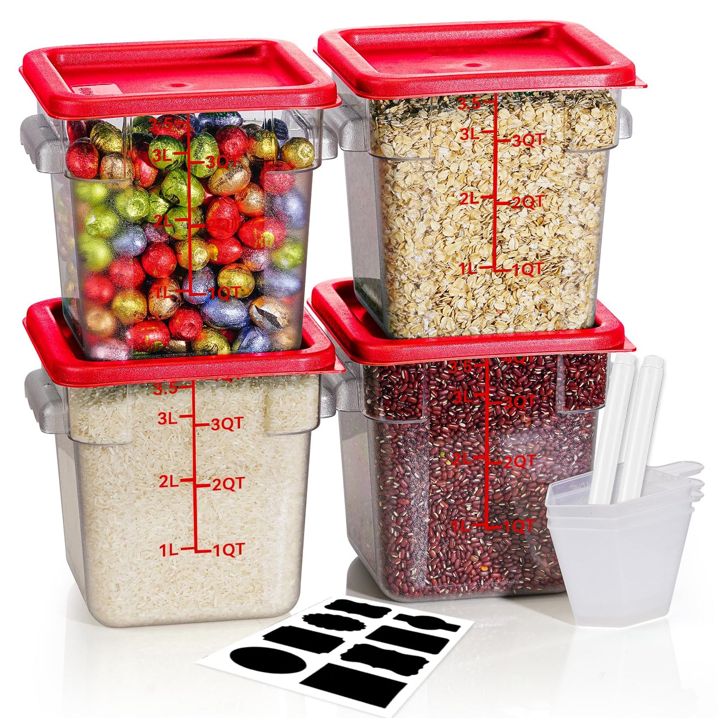 2QT4QT NSF Food Storage Containers: 8 PCS [Food Grade][Hot&Cold Resistant] Commercial Clear Square Food Storage Containers with Scales Handles for Home Restaurant Kitchen Proof Dough(BPA FREE-GREEN)