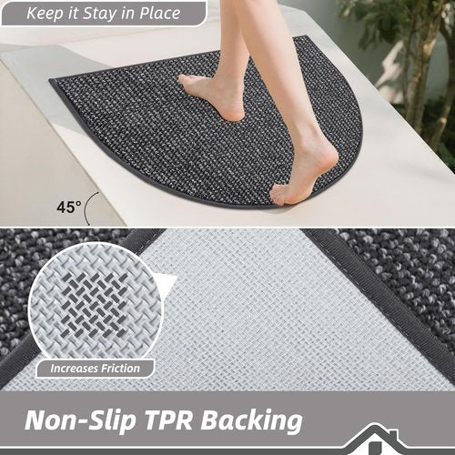 BEQHAUSE Dirt Trapper Door Mat - Non-Slip, Washable Half Circle | 17" x 30", Charcoal Entryway Rug
