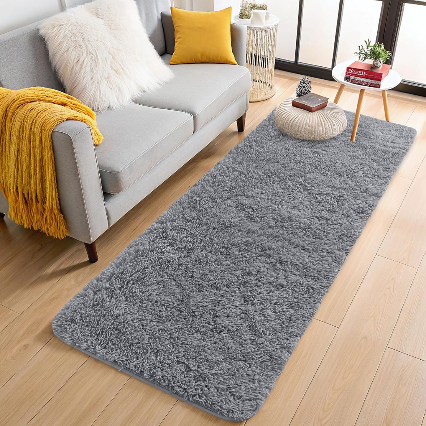 OLANLY Runner Rugs - Soft, Machine Washable Shaggy Carpet for Hallway & Bedroom | Light Grey, 2x5 ft